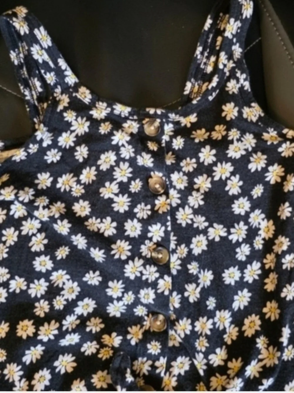 Justice Black Daisy Button-Front Tank Top